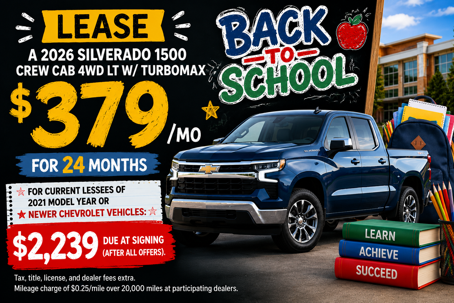 $379/ a month for 24 months 2026 Silverado Crew Cab 4wd